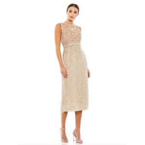 MAC DUGGAL Dress Size 8 Evening Gown Sequin Sleeveless High Neck Beaded Midi NEW